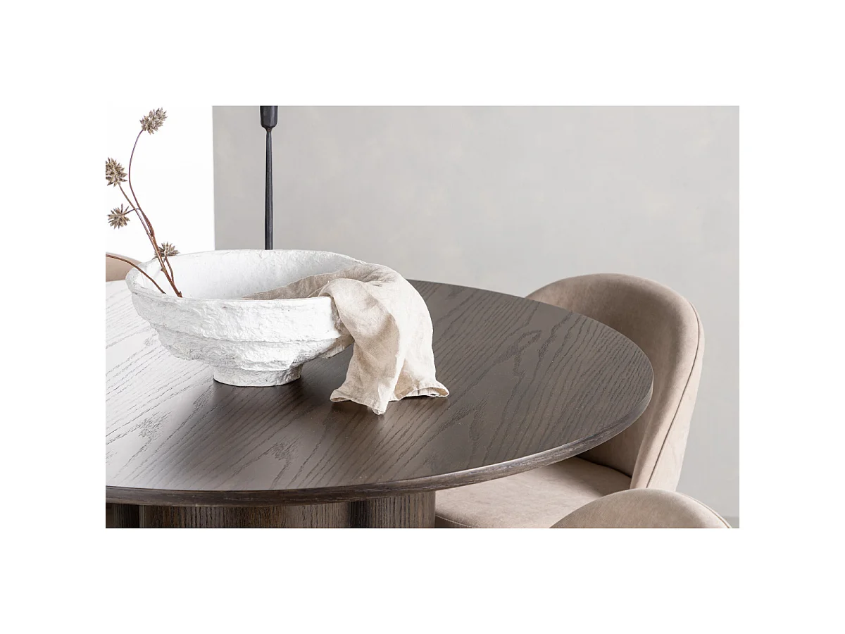 Ensemble Table à Manger & 4 Chaises "Olivia & Velvet" 110cm Moka & Beige