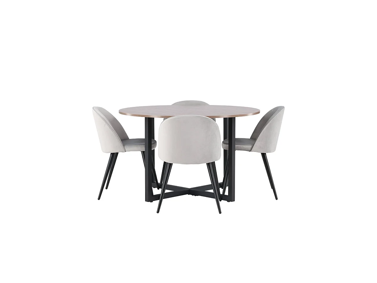 Ensemble Table à Manger & 4 Chaises "Durango & Velvet" 120cm Noyer & Gris