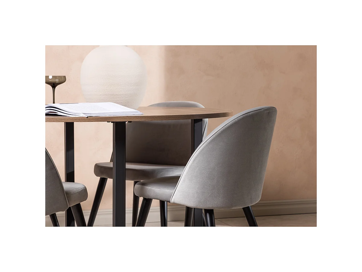 Ensemble Table à Manger & 4 Chaises "Durango & Velvet" 120cm Noyer & Gris