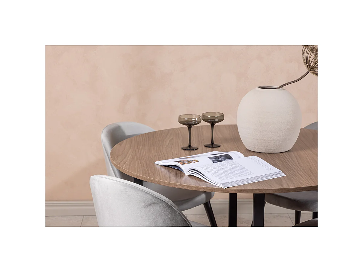 Ensemble Table à Manger & 4 Chaises "Durango & Velvet" 120cm Noyer & Gris
