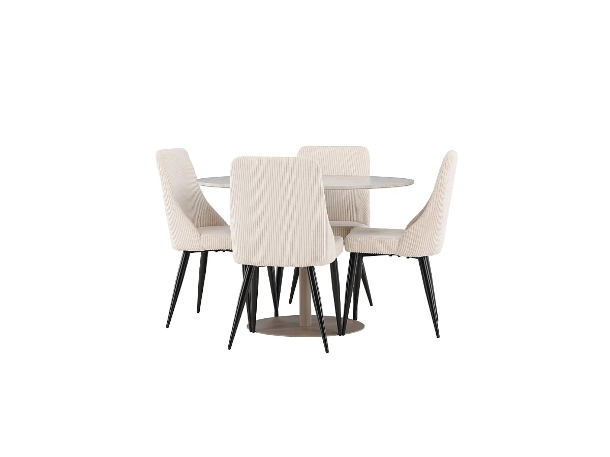 Ensemble Table à Manger & 4 Chaises "Lycke & Leone" 110cm Beige
