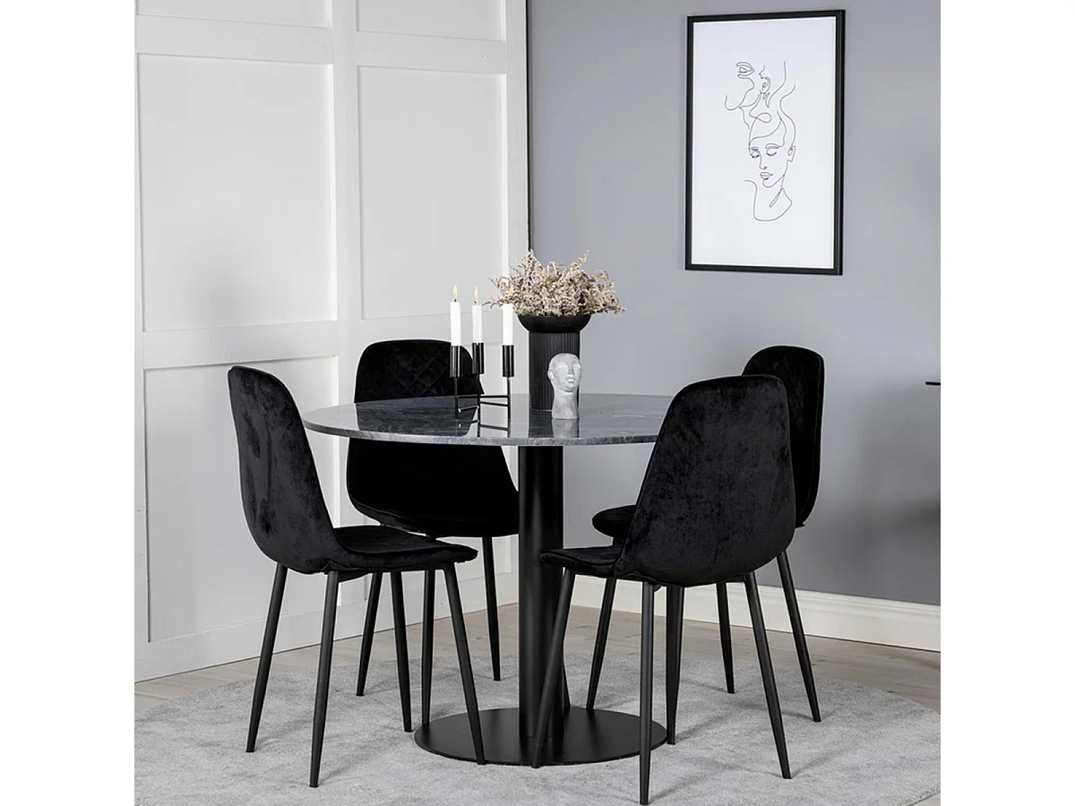 Ensemble Table à Manger & 4 Chaises Design "Estelle I & Polar" 106cm Gris Foncé & Noir