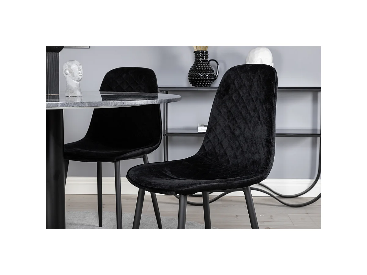 Ensemble Table à Manger & 4 Chaises Design "Estelle I & Polar" 106cm Gris Foncé & Noir