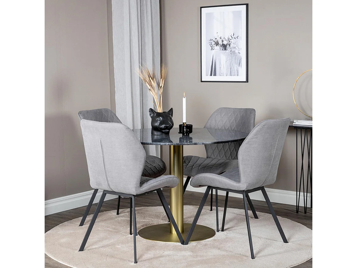 Ensemble Table à Manger & 4 Chaises "Estelle & Gemma" 106cm Gris Foncé & Gris