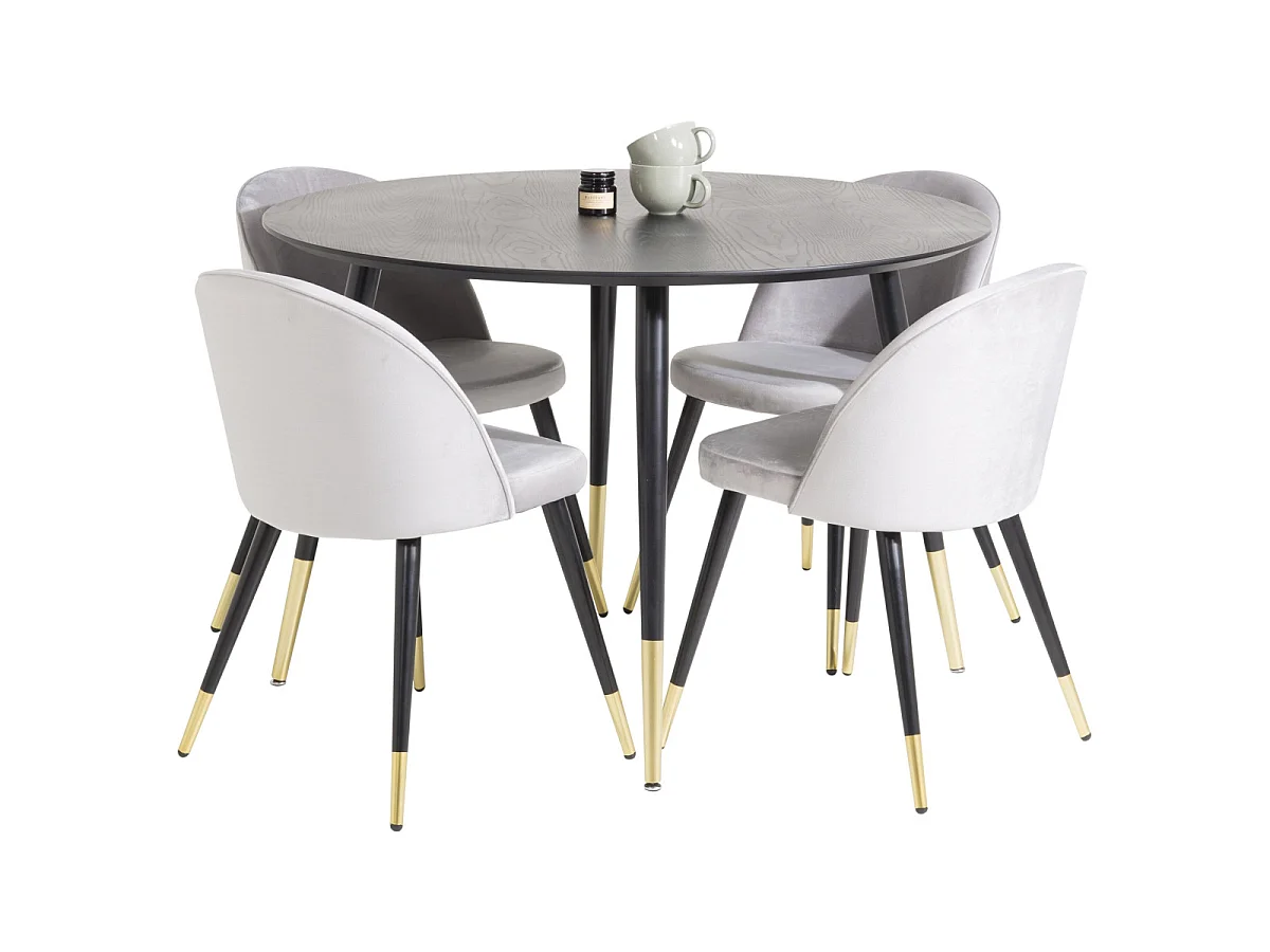 Ensemble Table à Manger Design & 4 Chaises "Dipp & Velvet" 115cm Noir & Gris