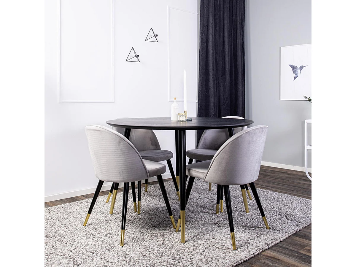 Ensemble Table à Manger Design & 4 Chaises "Dipp & Velvet" 115cm Noir & Gris