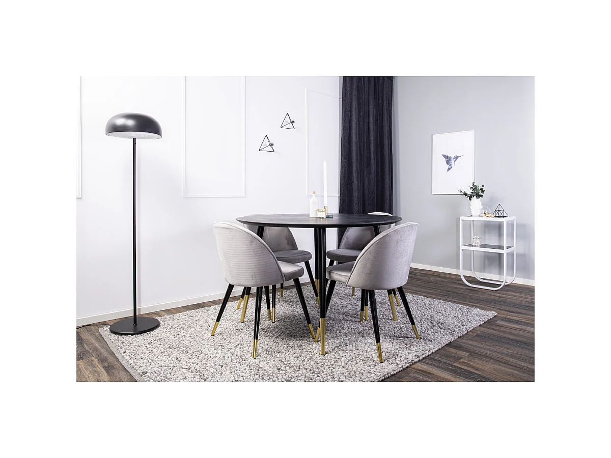 Ensemble Table à Manger Design & 4 Chaises "Dipp & Velvet" 115cm Noir & Gris