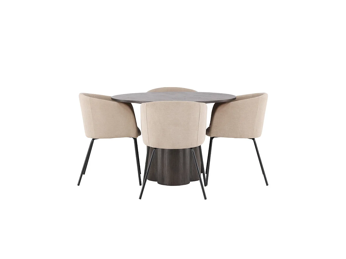 Ensemble Table à Manger & 4 Chaises "Olivia & Berit" 110cm Moka & Beige