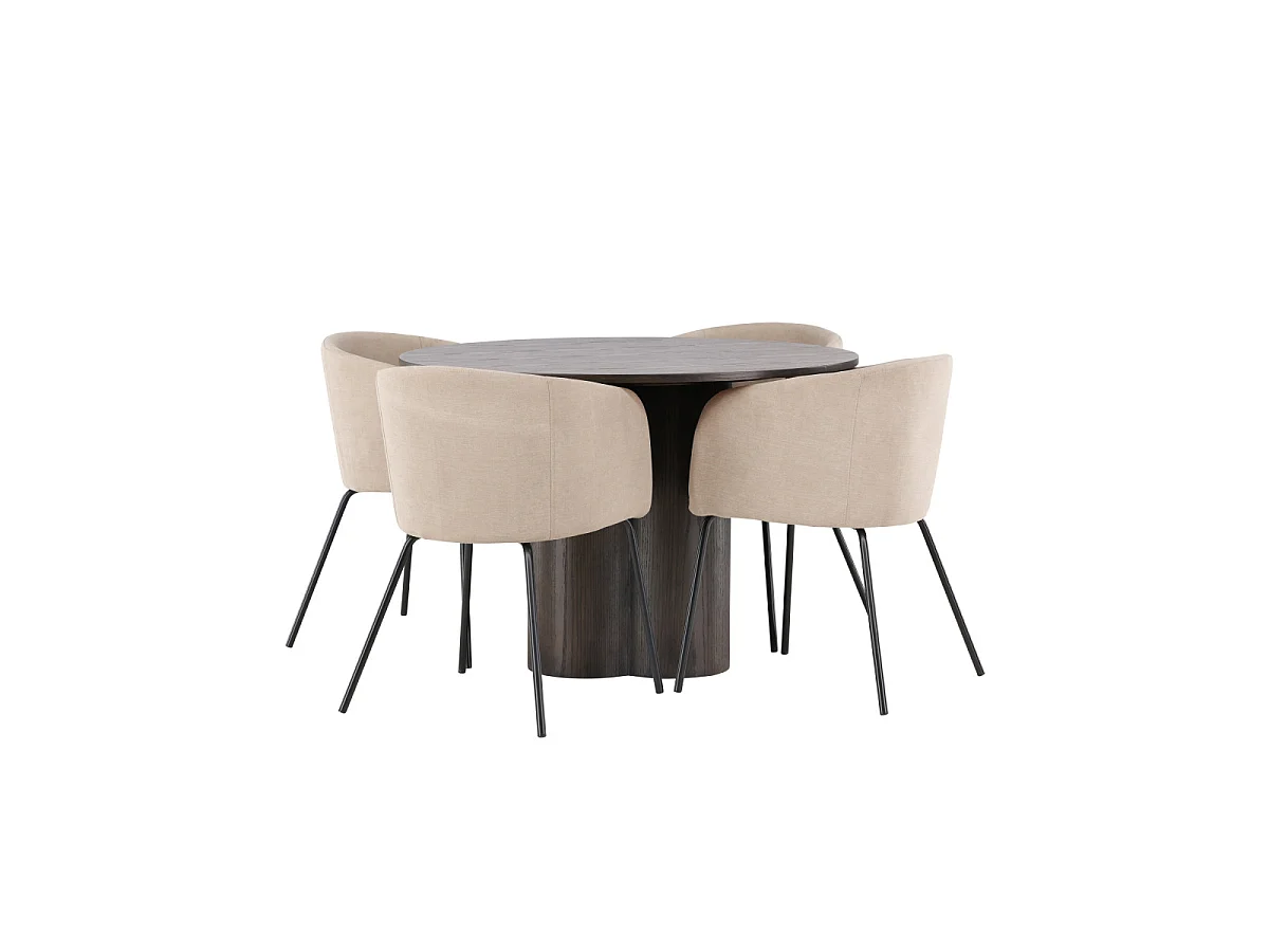 Ensemble Table à Manger & 4 Chaises "Olivia & Berit" 110cm Moka & Beige