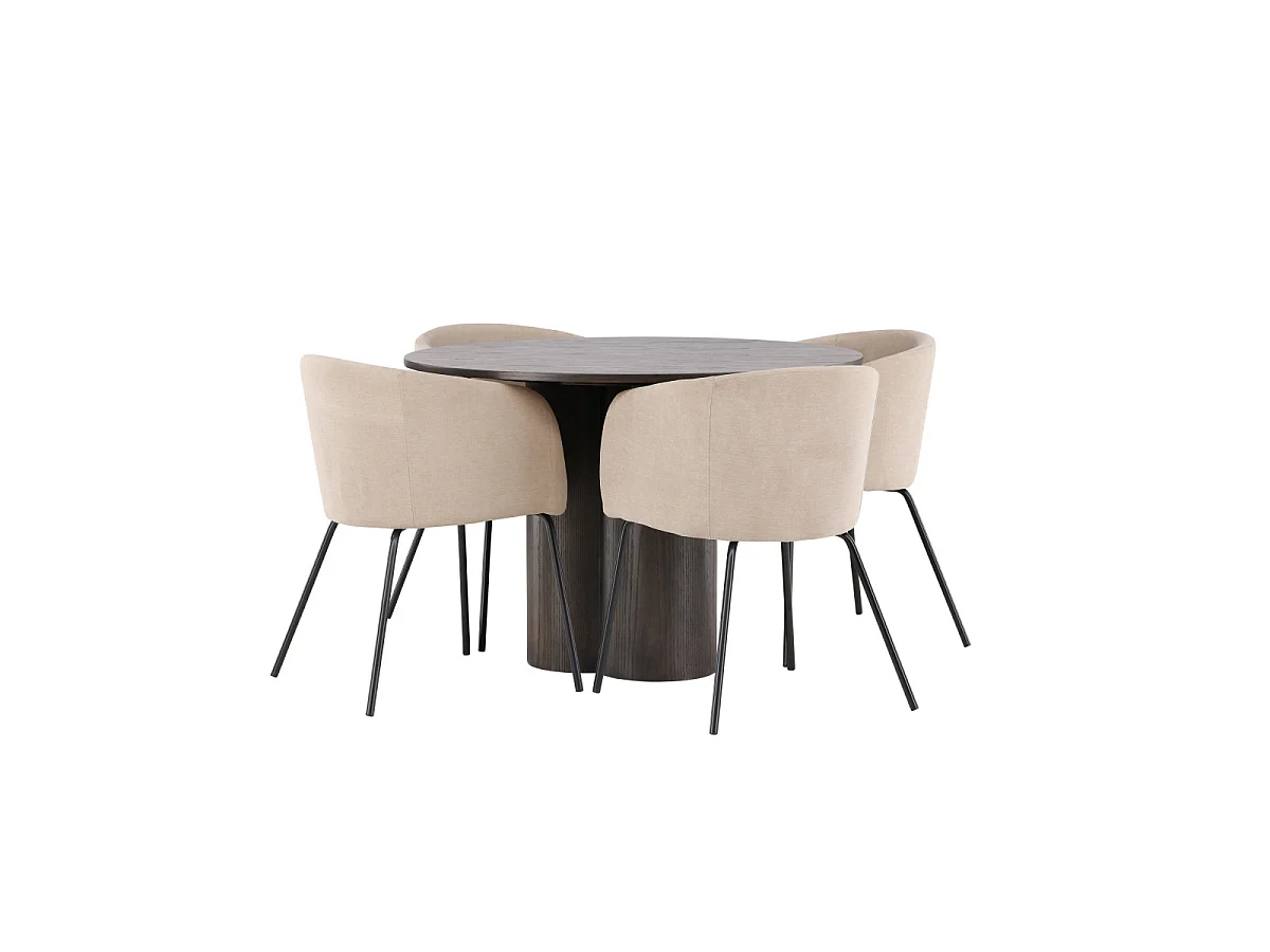 Ensemble Table à Manger & 4 Chaises "Olivia & Berit" 110cm Moka & Beige