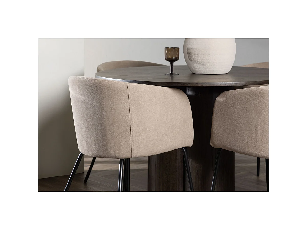 Ensemble Table à Manger & 4 Chaises "Olivia & Berit" 110cm Moka & Beige