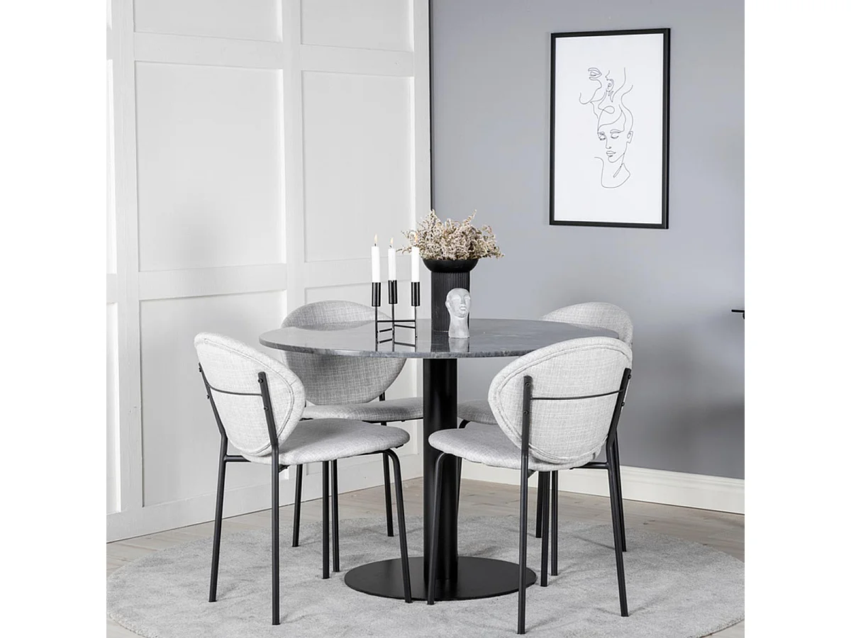 Ensemble Table à Manger & 4 Chaises "Estelle I & Vault" 106cm Gris Foncé & Gris