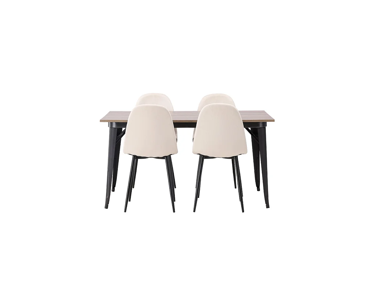 Ensemble Table à Manger & 4 Chaises "Tempe & Polar" 140cm Naturel & Beige