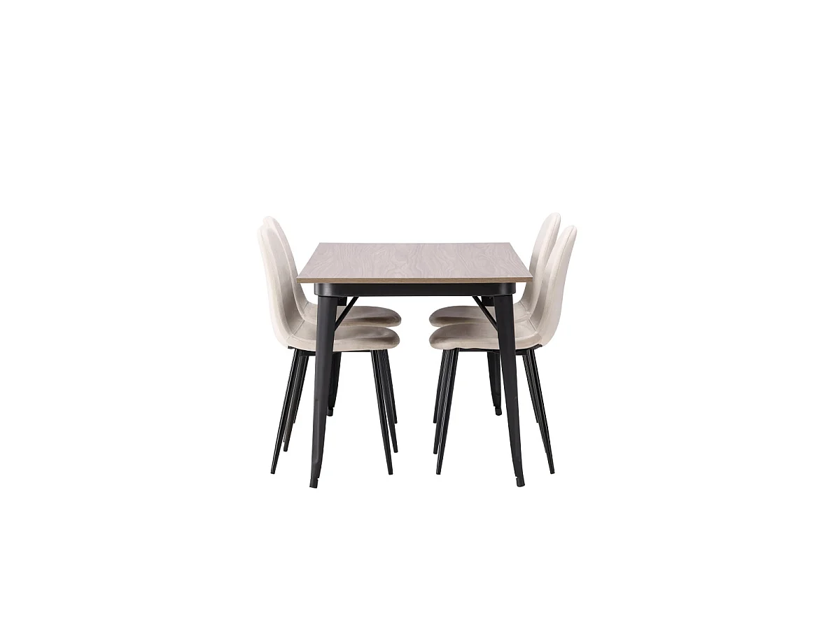 Ensemble Table à Manger & 4 Chaises "Tempe & Polar" 140cm Naturel & Beige