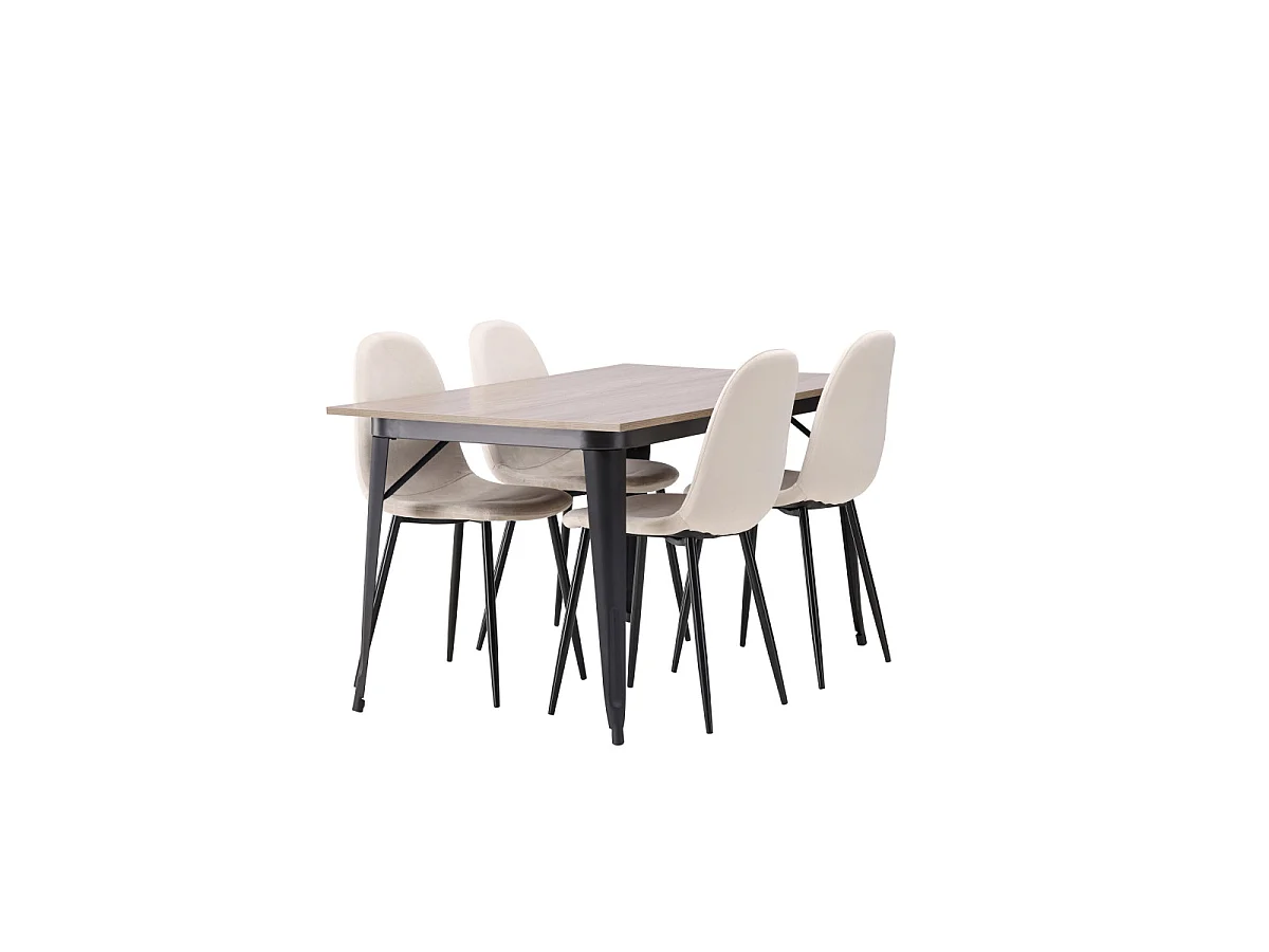 Ensemble Table à Manger & 4 Chaises "Tempe & Polar" 140cm Naturel & Beige