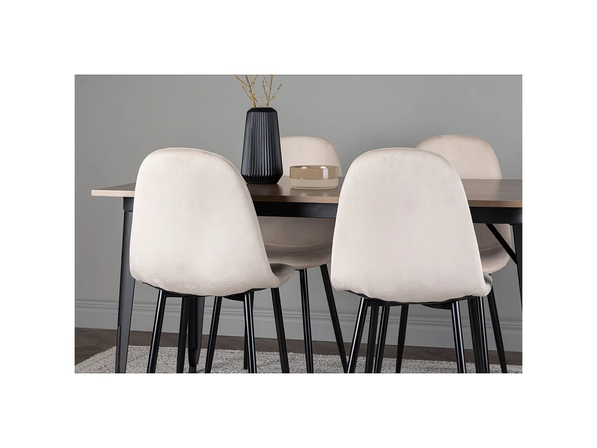 Ensemble Table à Manger & 4 Chaises "Tempe & Polar" 140cm Naturel & Beige