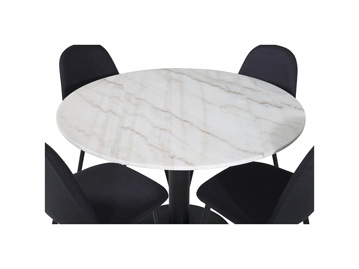 Ensemble Table à Manger & 4 Chaises "Estelle I & Polar" 106cm Blanc & Noir