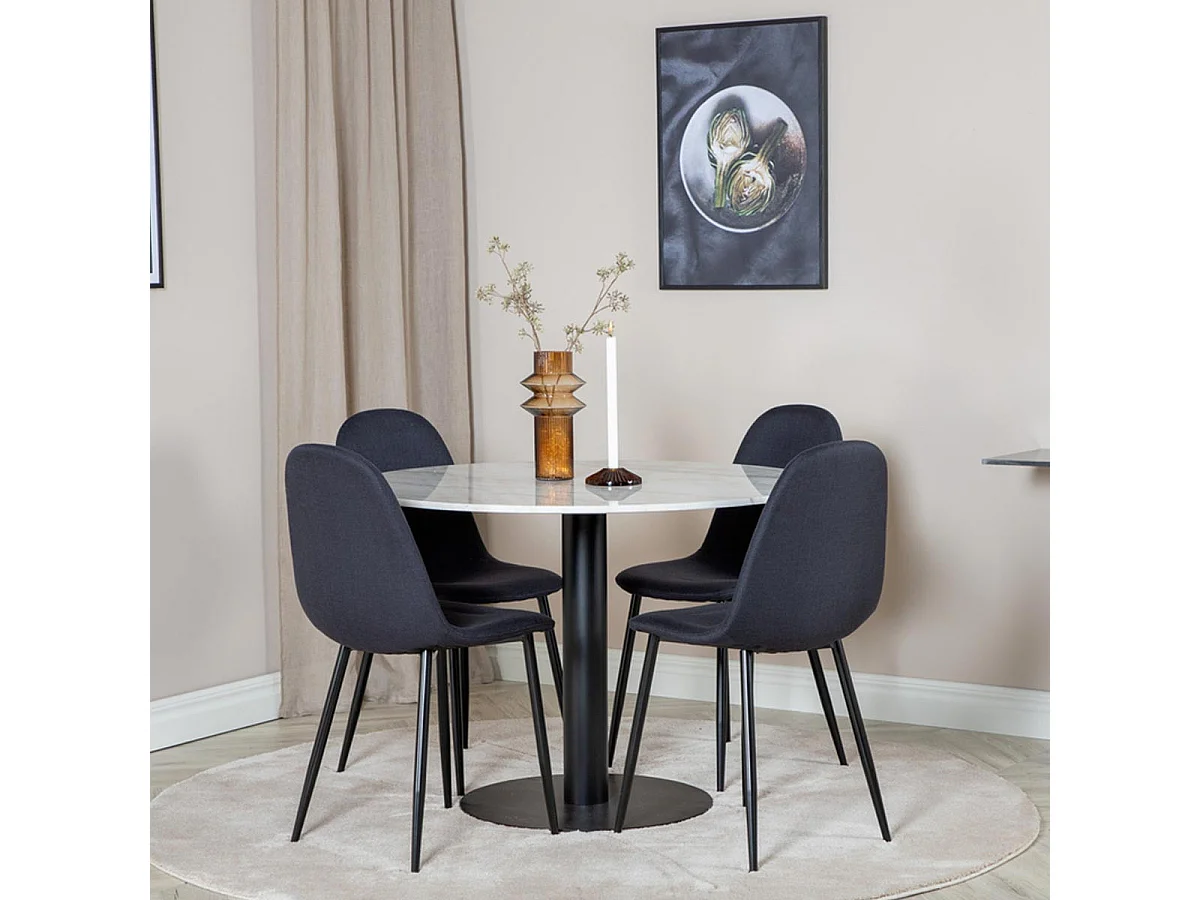 Ensemble Table à Manger & 4 Chaises "Estelle I & Polar" 106cm Blanc & Noir