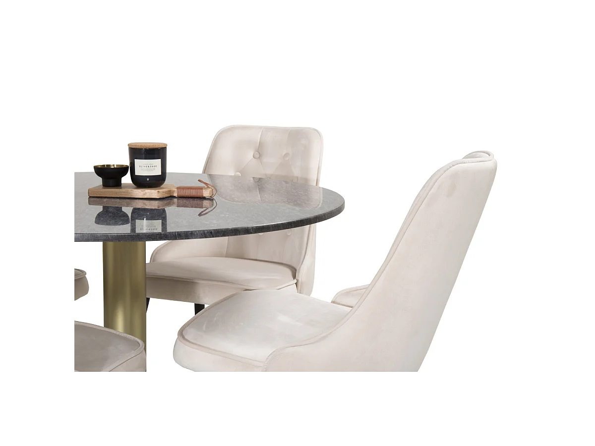 Ensemble Table à Manger & 4 Chaises "Estelle II & Deluxe I" 106cm Gris Foncé & Beige