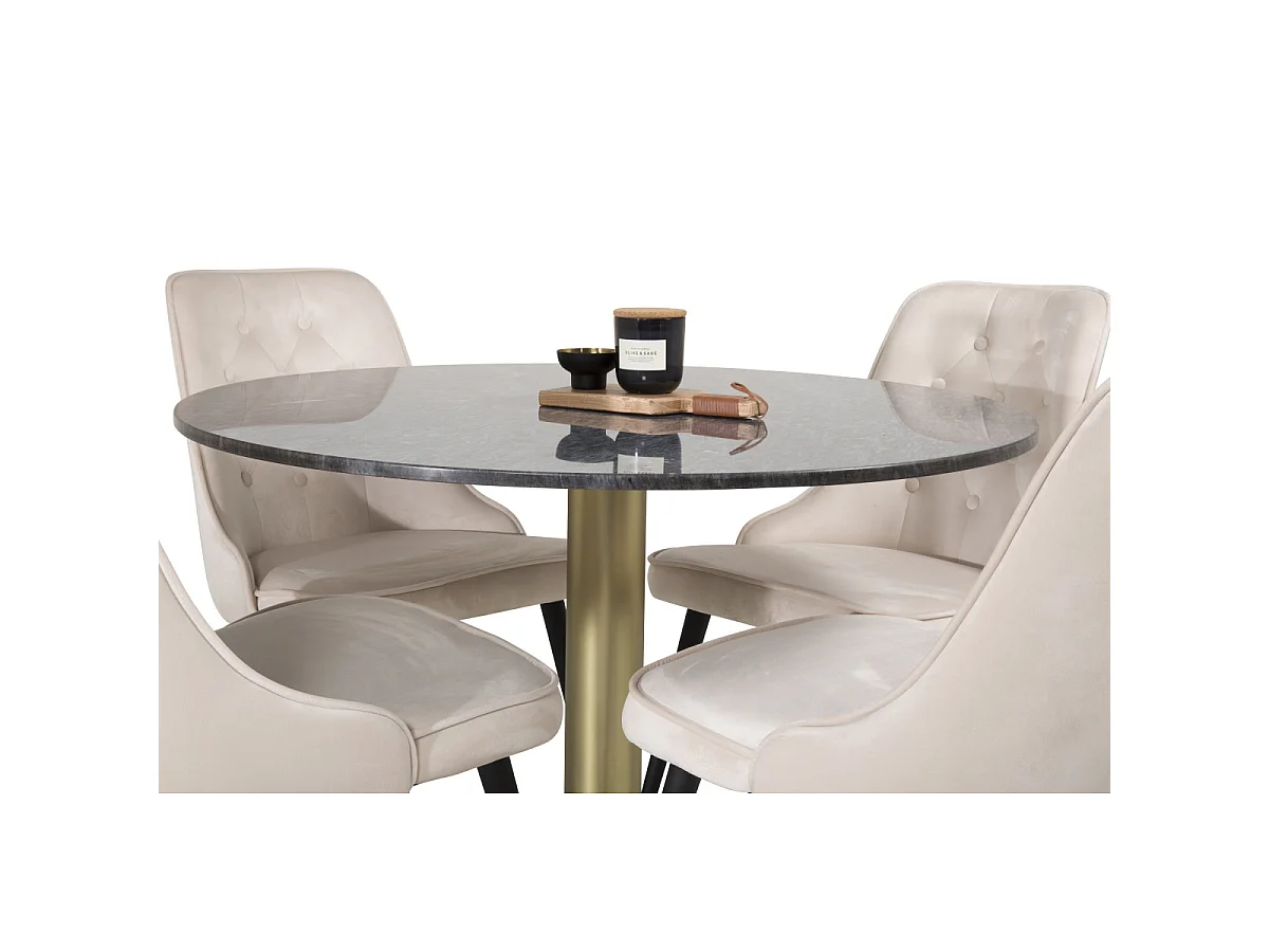 Ensemble Table à Manger & 4 Chaises "Estelle II & Deluxe I" 106cm Gris Foncé & Beige