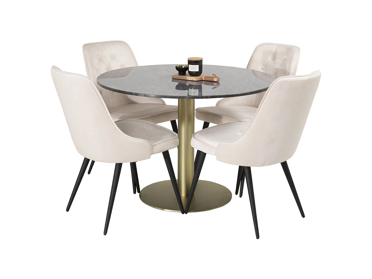 Ensemble Table à Manger & 4 Chaises "Estelle II & Deluxe I" 106cm Gris Foncé & Beige