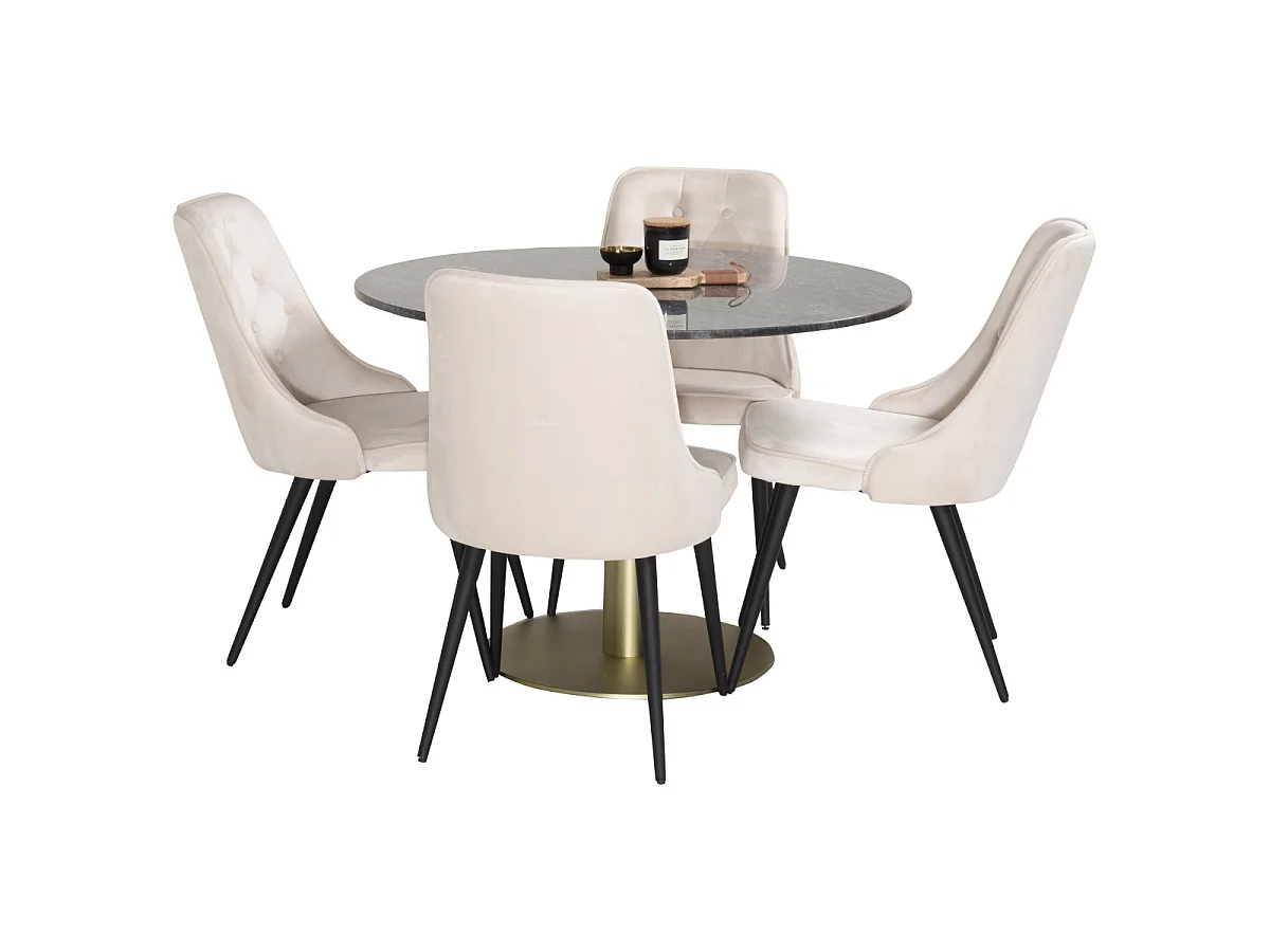 Ensemble Table à Manger & 4 Chaises "Estelle II & Deluxe I" 106cm Gris Foncé & Beige