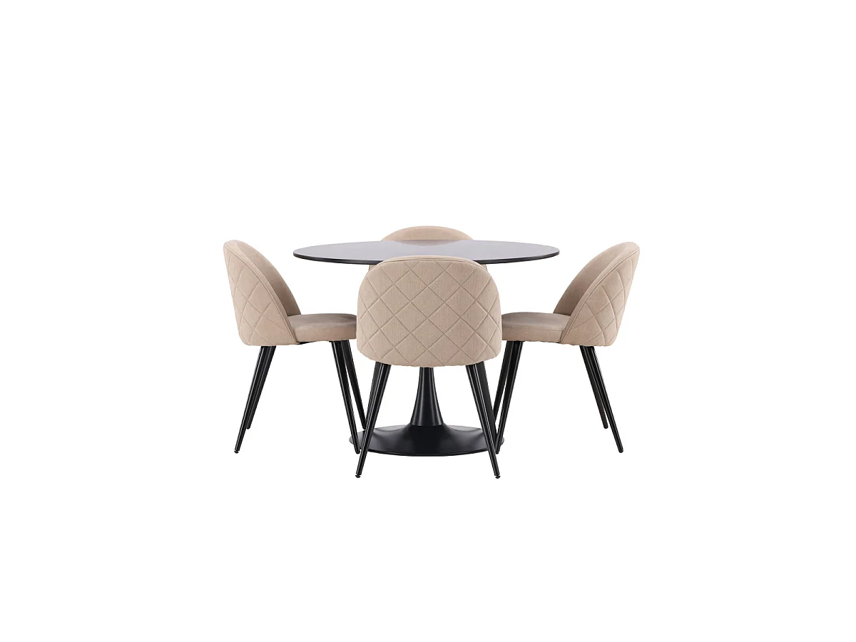 Ensemble Table à Manger & 4 Chaises "Glade & Stitches" 100cm Noir & Beige
