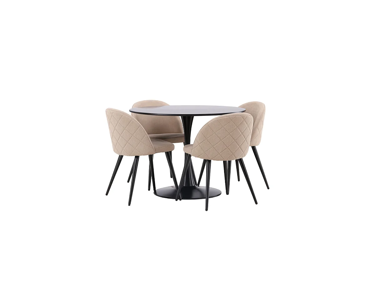 Ensemble Table à Manger & 4 Chaises "Glade & Stitches" 100cm Noir & Beige