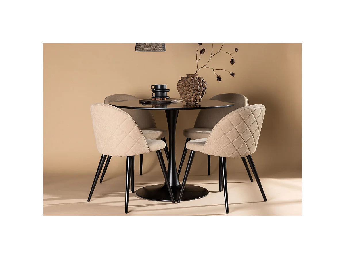Ensemble Table à Manger & 4 Chaises "Glade & Stitches" 100cm Noir & Beige