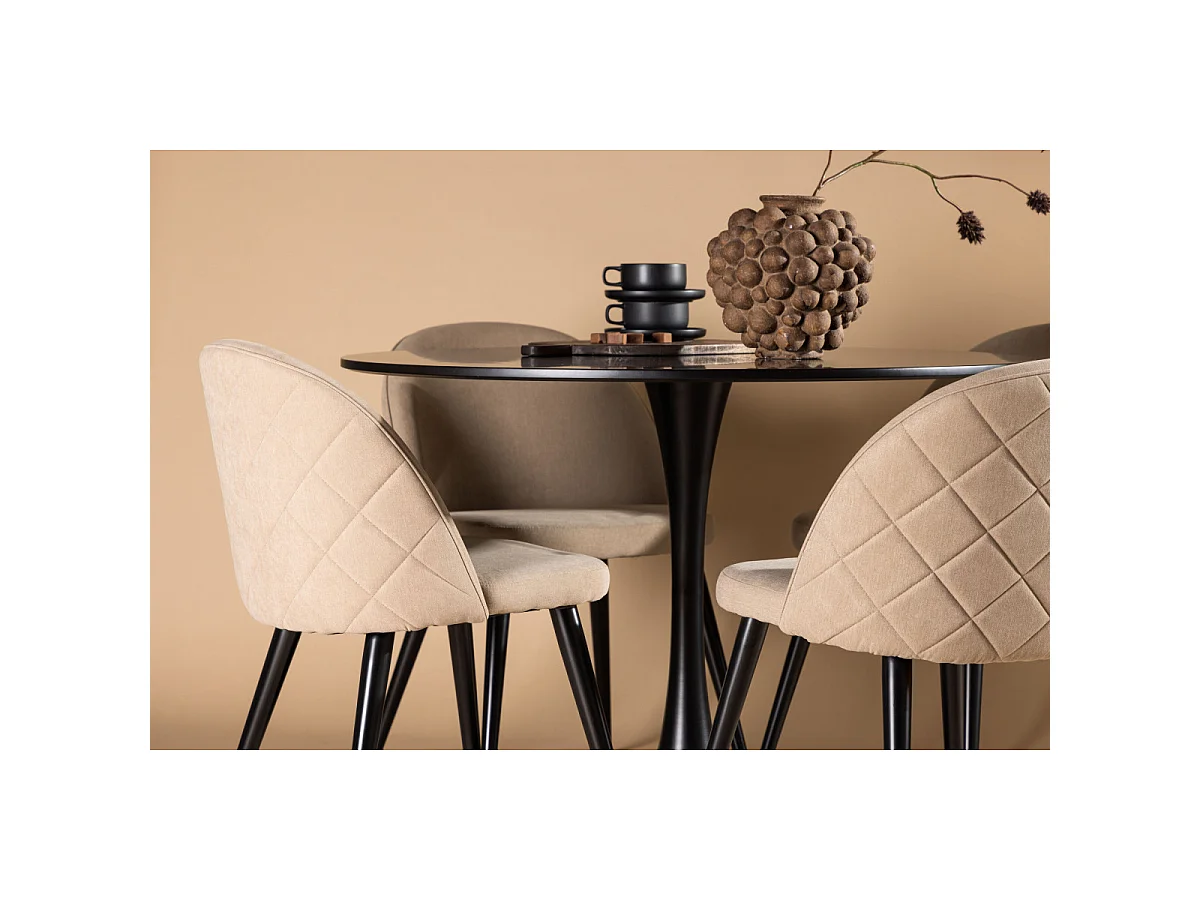 Ensemble Table à Manger & 4 Chaises "Glade & Stitches" 100cm Noir & Beige