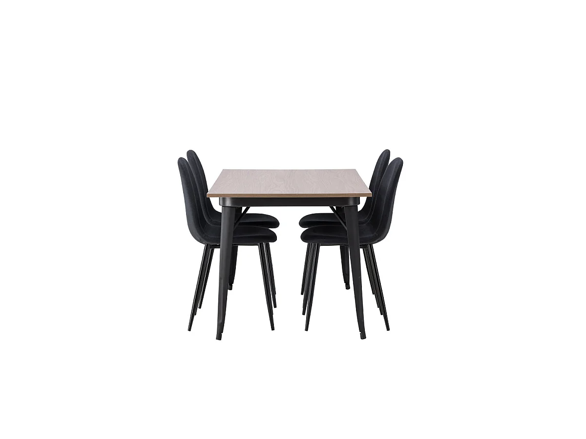 Ensemble Table à Manger & 4 Chaises "Tempe & Polar" 140cm Naturel & Noir