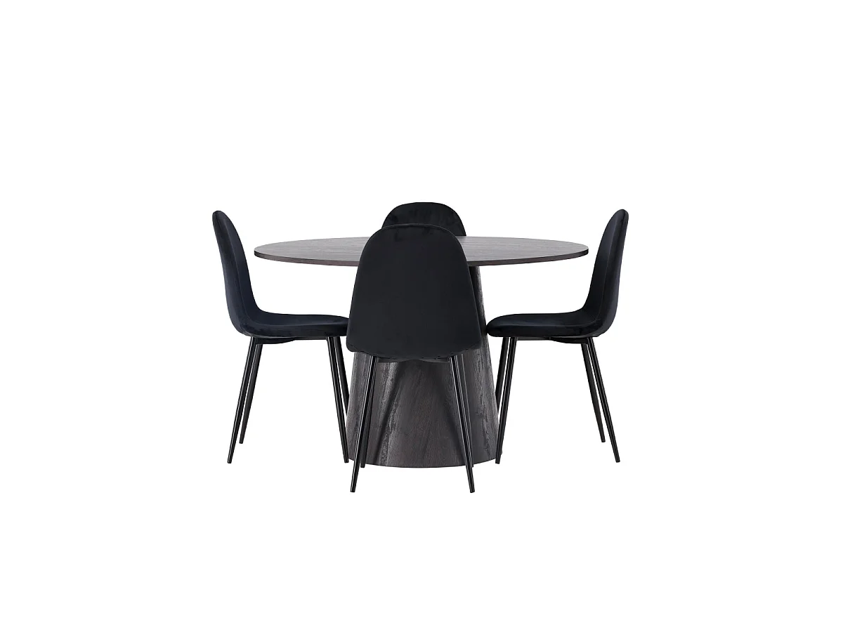 Ensemble Table à Manger & 4 Chaises "Lanzo & Polar" 120cm Moka & Noir