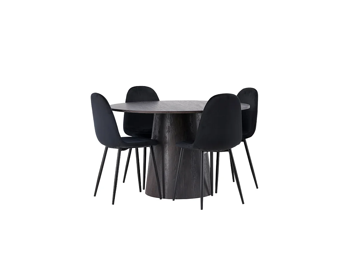 Ensemble Table à Manger & 4 Chaises "Lanzo & Polar" 120cm Moka & Noir