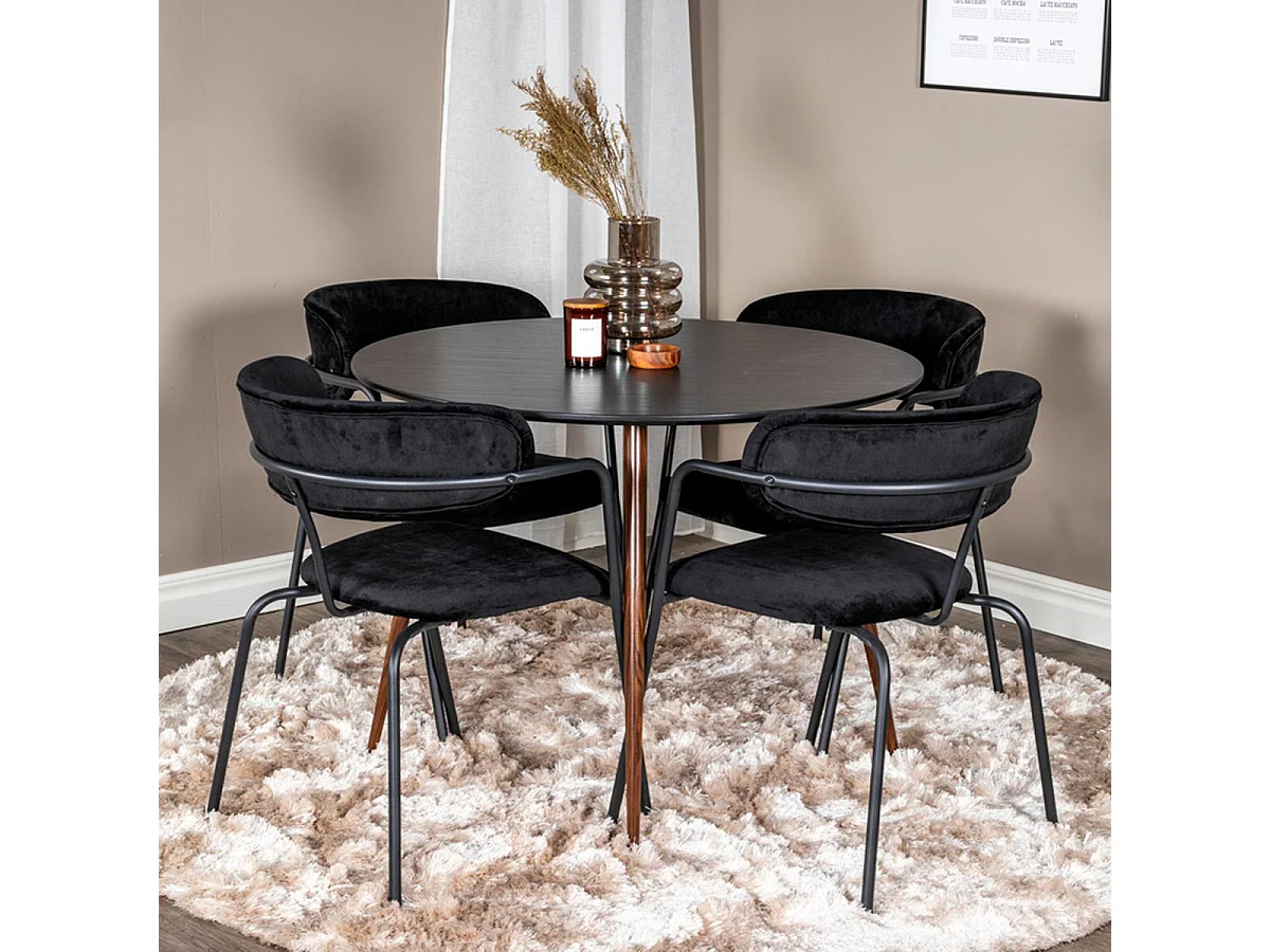 Ensemble Table à Manger & 4 Chaises "Plaza & Arrow" 100cm Noir