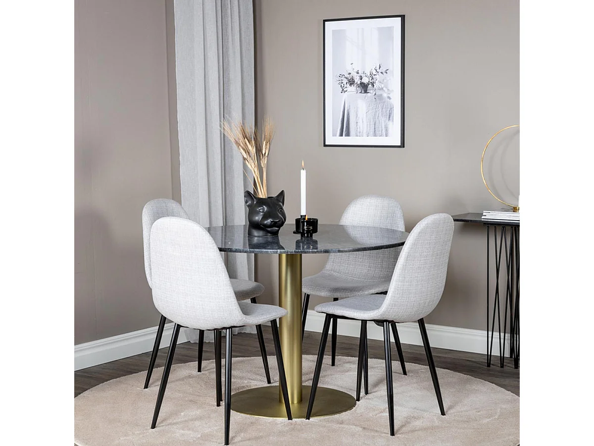 Ensemble Table à Manger & 4 Chaises "Estelle II & Polar I" 106cm Gris Foncé & Gris