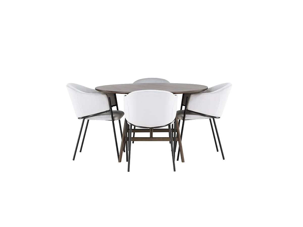 Ensemble Table à Manger & 4 Chaises "Kaseidon & Evelina" 100cm Marron Foncé & Gris