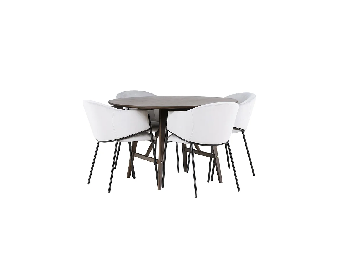 Ensemble Table à Manger & 4 Chaises "Kaseidon & Evelina" 100cm Marron Foncé & Gris