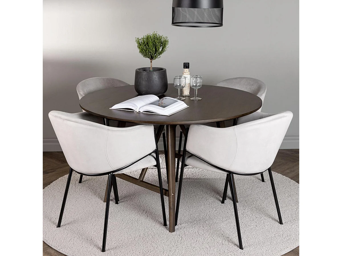 Ensemble Table à Manger & 4 Chaises "Kaseidon & Evelina" 100cm Marron Foncé & Gris