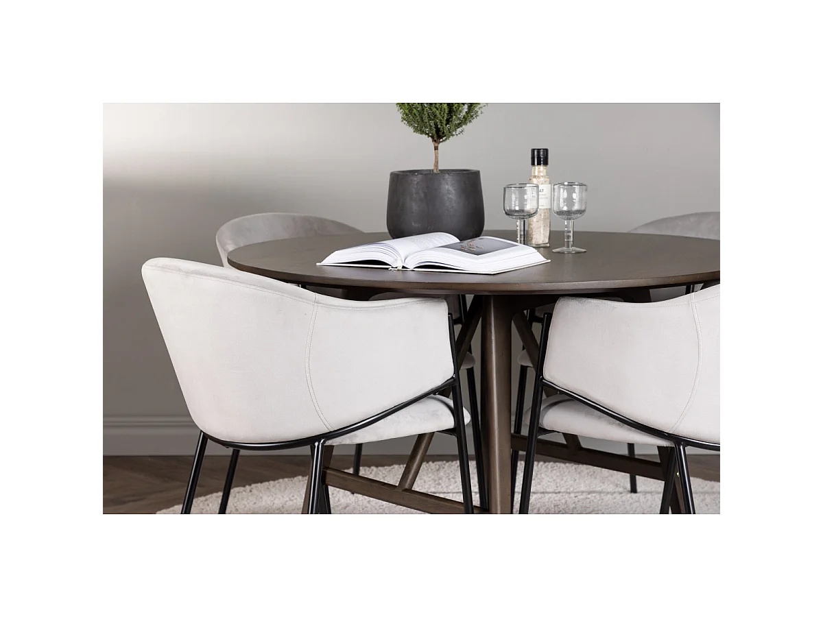 Ensemble Table à Manger & 4 Chaises "Kaseidon & Evelina" 100cm Marron Foncé & Gris
