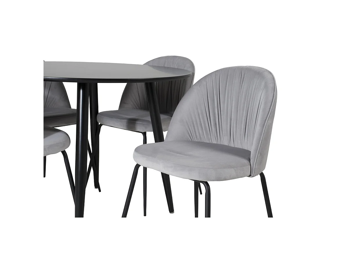 Ensemble Table à Manger & 4 Chaises "Plaza & Wrinkles" 100cm Noir & Gris