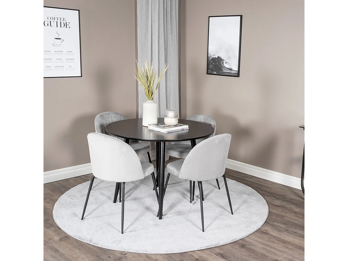 Ensemble Table à Manger & 4 Chaises "Plaza & Wrinkles" 100cm Noir & Gris