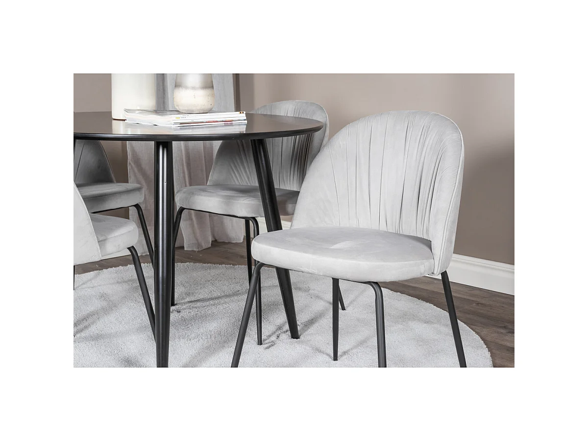 Ensemble Table à Manger & 4 Chaises "Plaza & Wrinkles" 100cm Noir & Gris