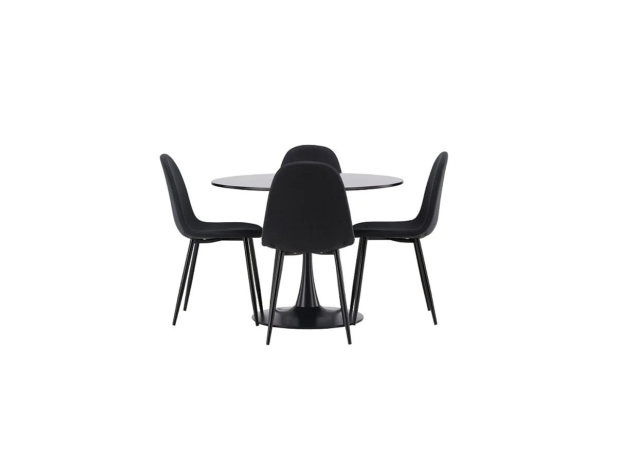 Ensemble Table à Manger & 4 Chaises en Tissu "Glade & Polar" 100cm Noir