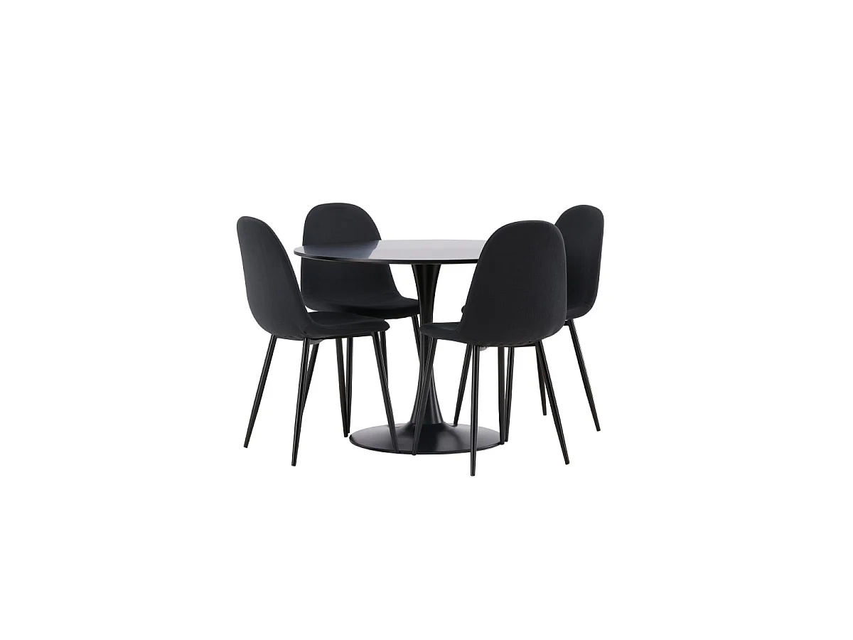 Ensemble Table à Manger & 4 Chaises en Tissu "Glade & Polar" 100cm Noir