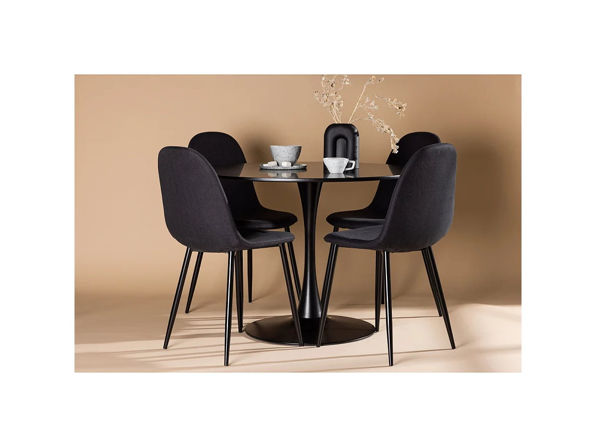Ensemble Table à Manger & 4 Chaises en Tissu "Glade & Polar" 100cm Noir