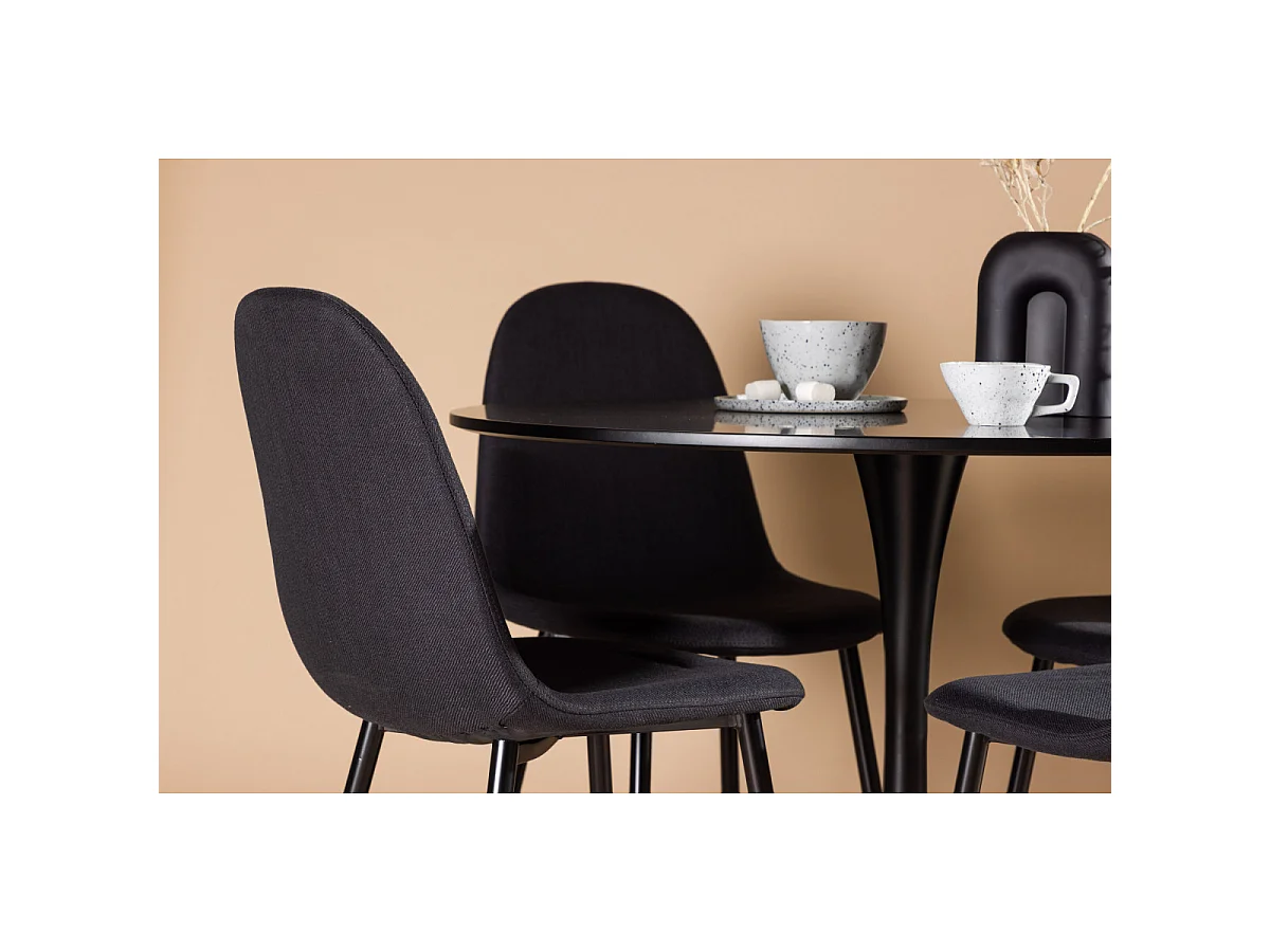 Ensemble Table à Manger & 4 Chaises en Tissu "Glade & Polar" 100cm Noir