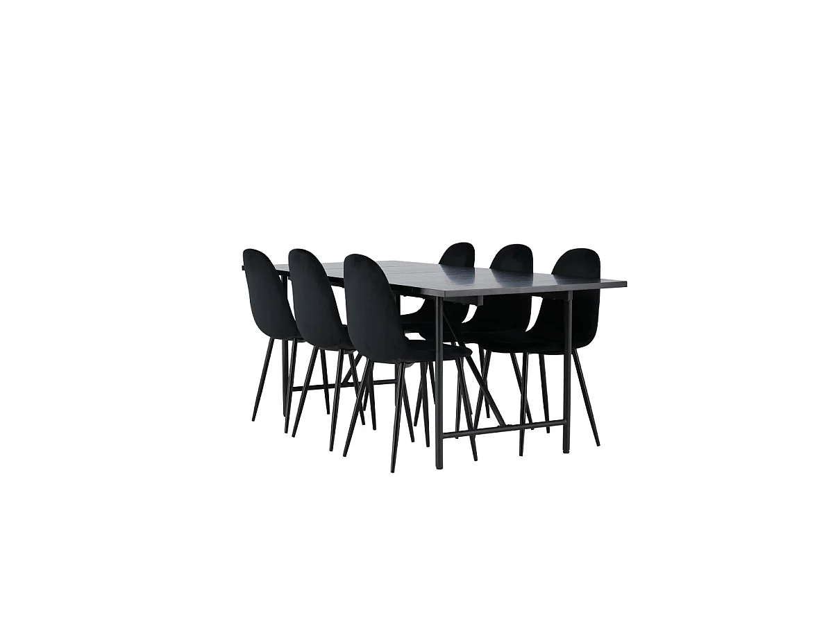 Ensemble Table à Manger & 6 Chaises "Astrid & Polar" 200cm Noir