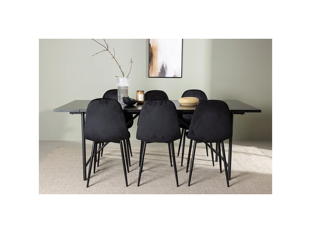Ensemble Table à Manger & 6 Chaises "Astrid & Polar" 200cm Noir