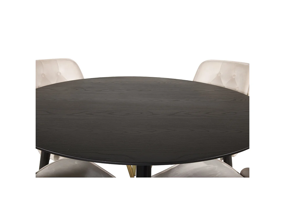 Ensemble Table à Manger & 4 Chaises "Dipp & Deluxe" 115cm Noir & Beige