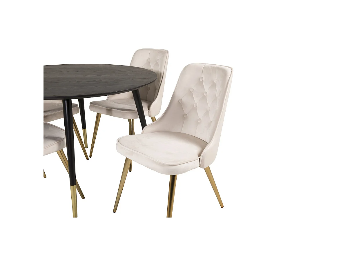 Ensemble Table à Manger & 4 Chaises "Dipp & Deluxe" 115cm Noir & Beige